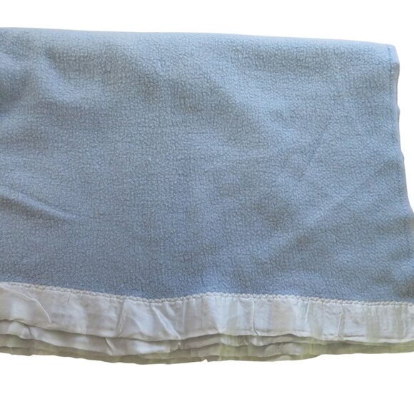 Vintage Blue Twin Acrylic Thermal Blanket Satin Trim 68 x 86 Made in USA - Picture 2 of 7